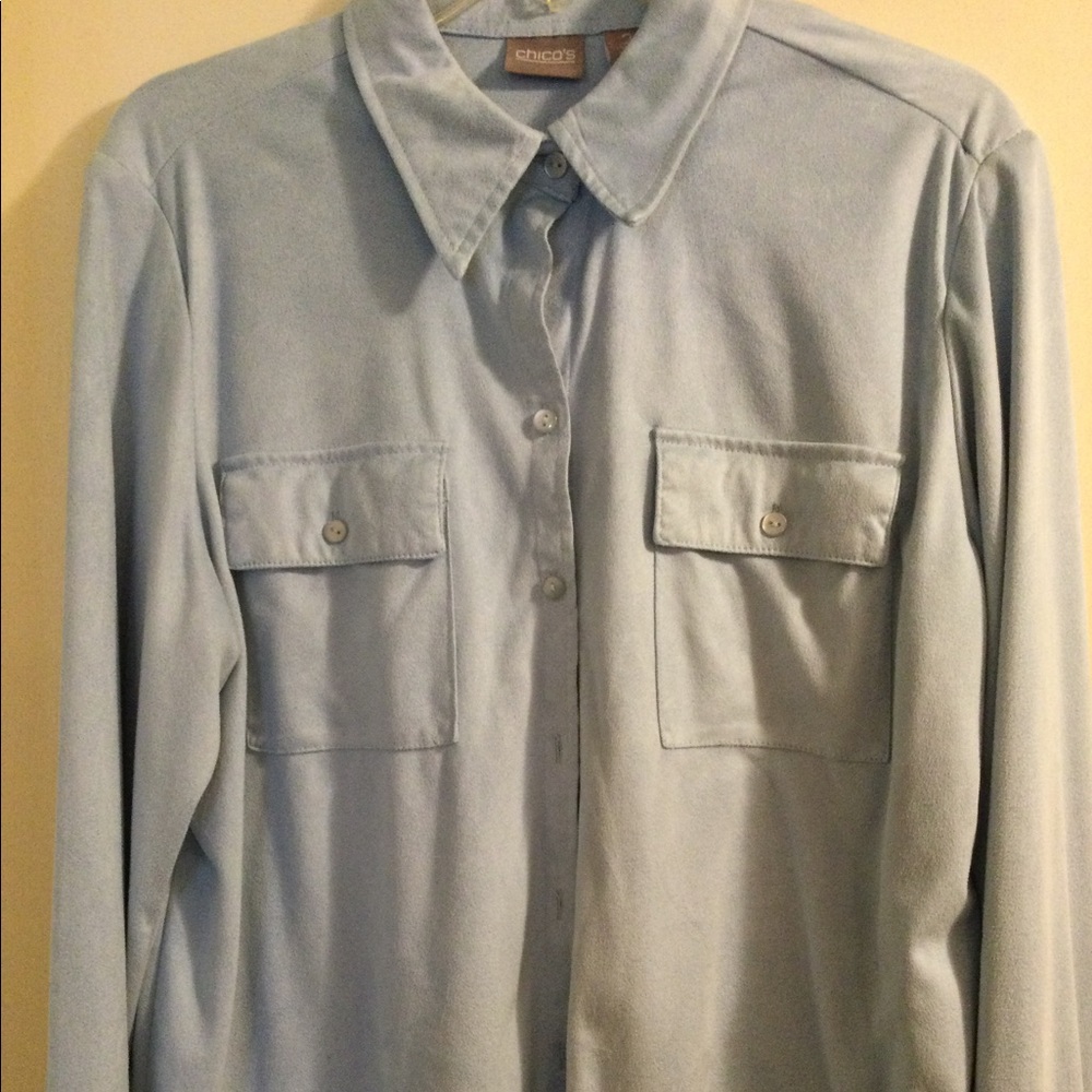 Chicos blue faux suede shirt